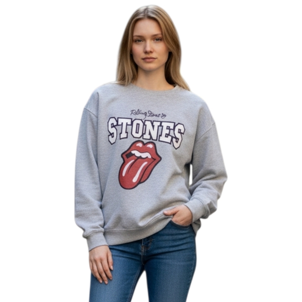 The Rolling Stones Gray Sweatshirt with Red Tongue Logo